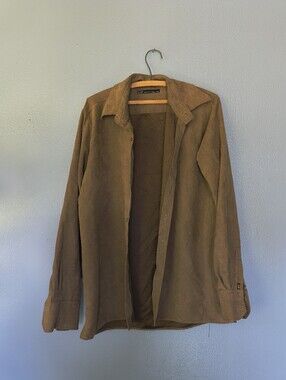 Men's Brown Suede-Style Button Shirt Jacket